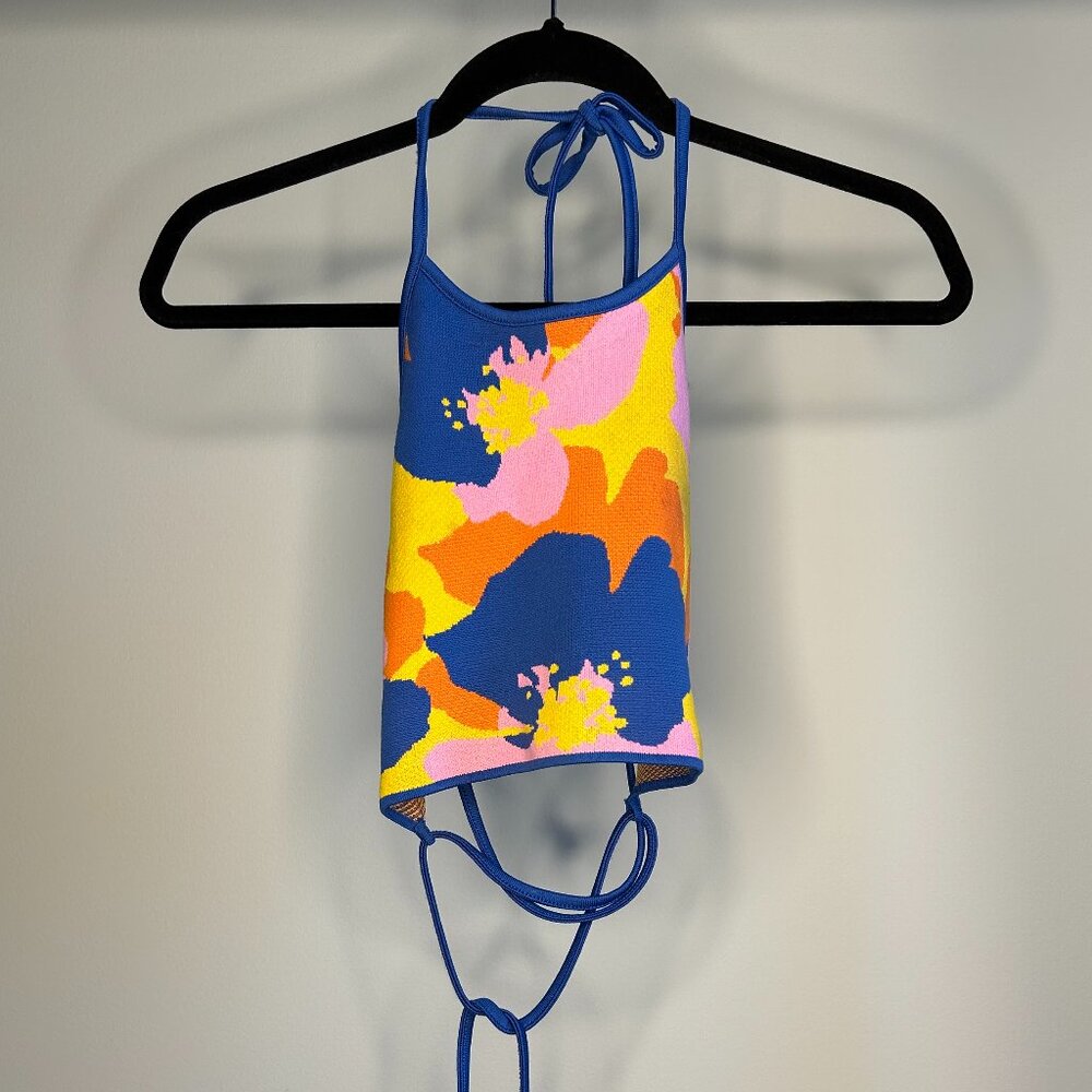 Zara Multicolored Flower Blue Pink Yellow Orange Backless Tank Top Tie Back